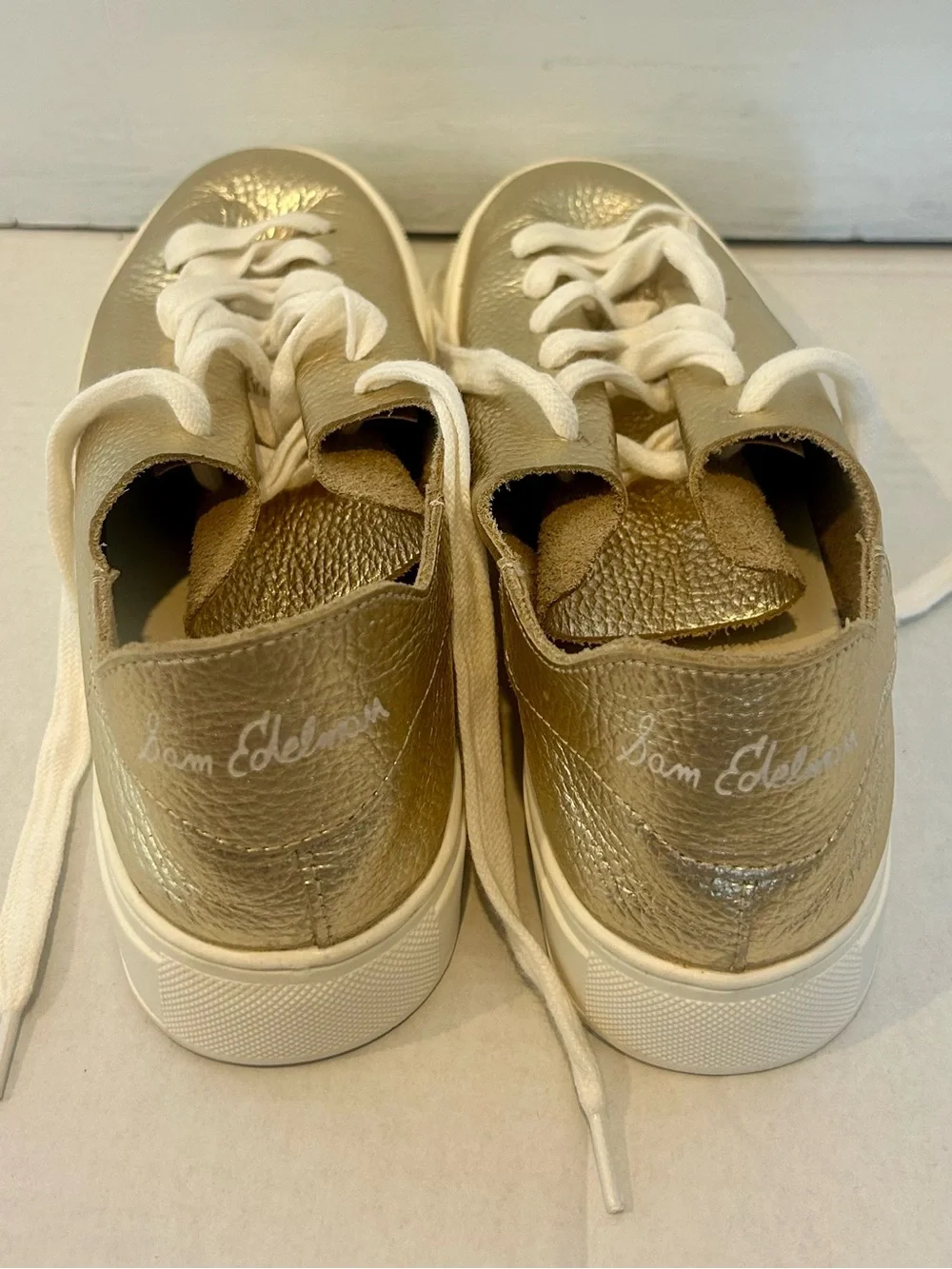Sam Edelman Metallic Gold Leather Lace-Up Sneakers